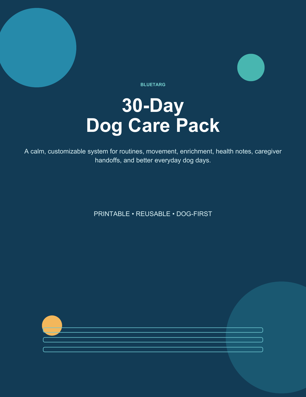 BlueTarg 30-Day Dog Care Pack printable planner cover