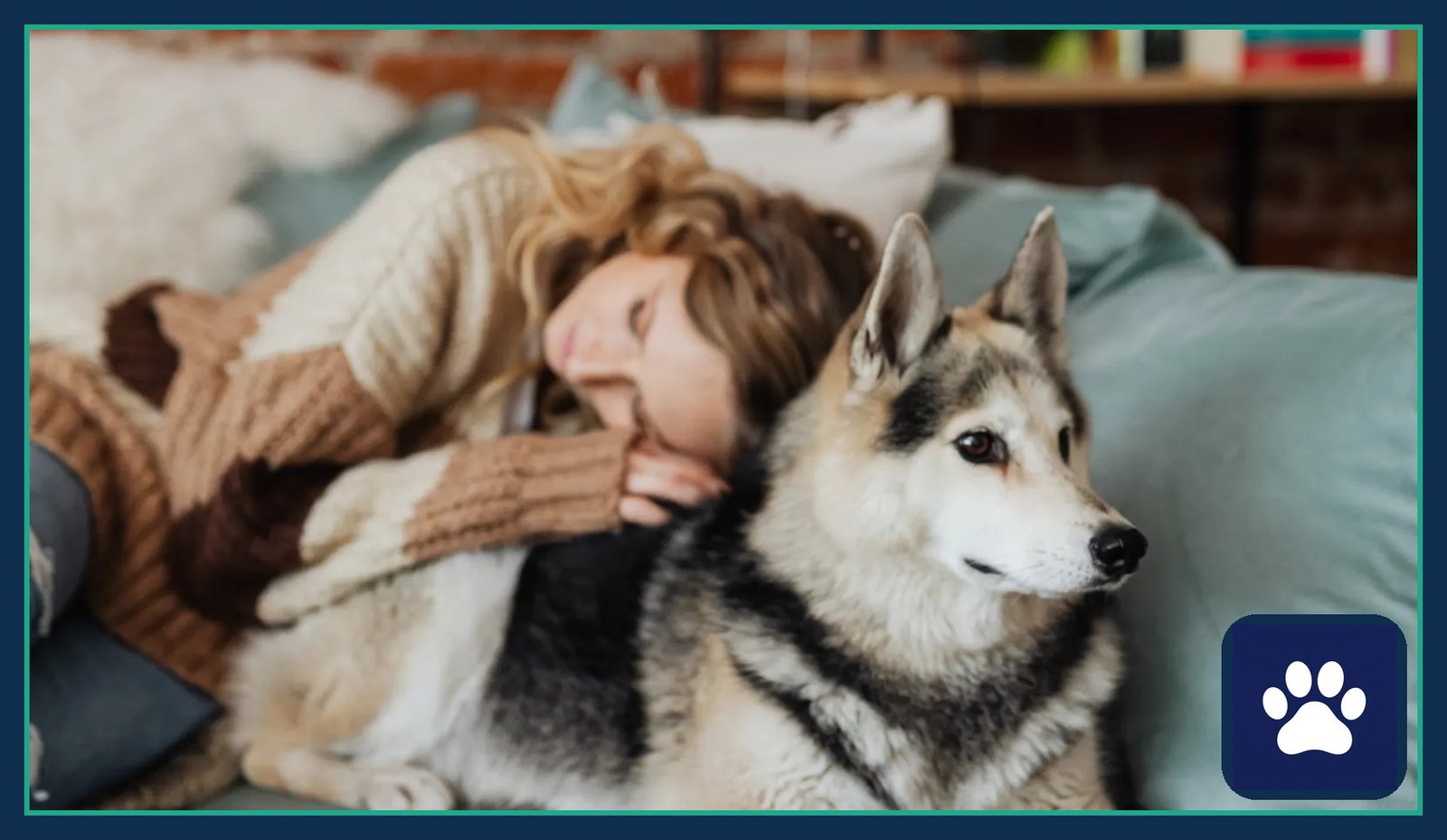 Dog resting at home with its owner — watch for unusual lethargy, one of the key dog flu symptoms