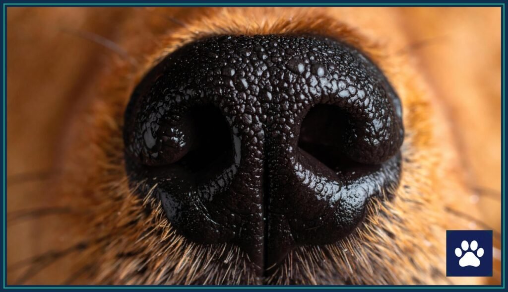 Extreme close-up of a dog's nose showing the detailed texture behind a dog's powerful sense of smell