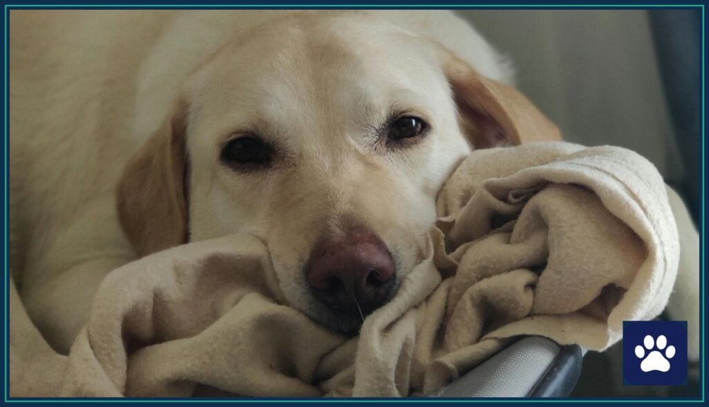 Labrador retriever resting on an indoor dog bed — hydrogel dog beds were flagged in the ASPCA's new study